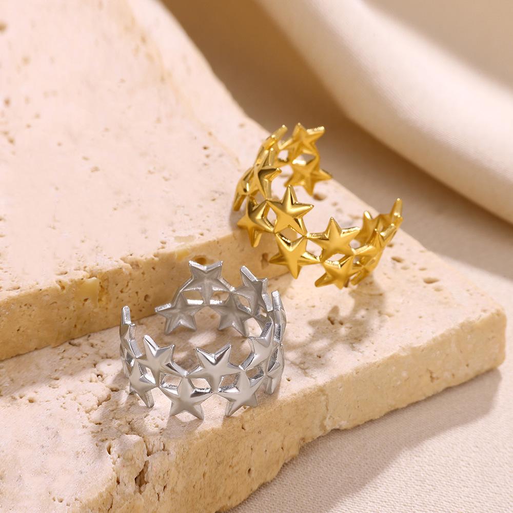Heart-Shaped Geometric Star Open Ring: 18K Gold-Plated Stainless Steel Women's Jewelry