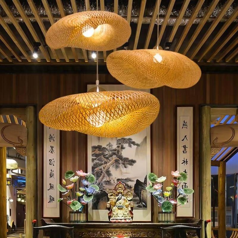 Handmade Natural Woven Lamp Japanese Restaurant Decorative Lighting Wooden Bamboo Chandeliers Creative Rattan Pendant Light