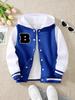 1pc Tween Boy Casual Sports Embroidered Letter Colorblock Fleece Hoodie Jacket, Autumn/Winter