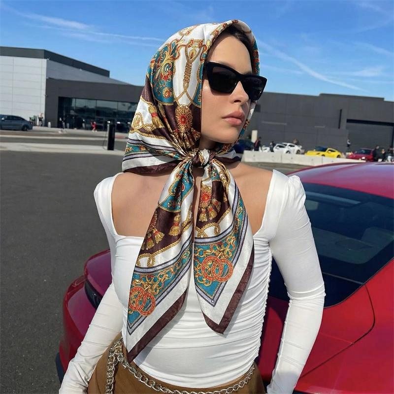 Satin-Quadrat-Schal Damen Paisley Hijab Elegant 2026 Druck Seiden-Halstuch Schal Wickel Stirnband Griff Haar-Accessoires Bandana