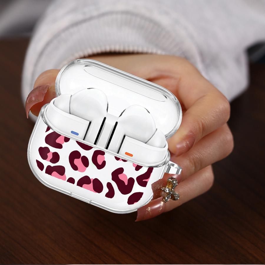 Case For Samsung Galaxy Buds 4Pro 3 FE 2Pro 4 Pro 3Pro 2 Live Clear Earphone Cases Cover With Hook Pink Leopard Print