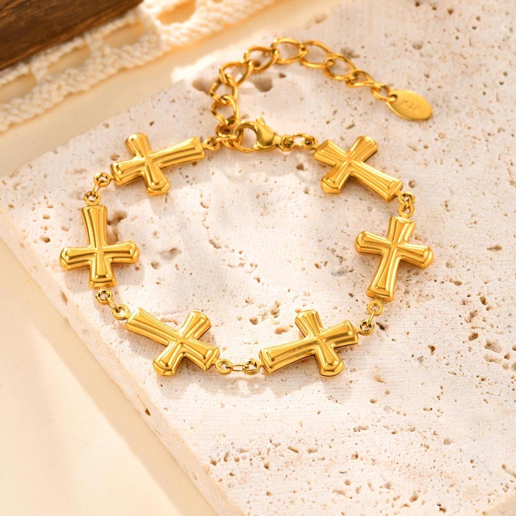 Stainless Steel Cross Chain Bracelet for Women, 18K Gold Plated Bracelets,Religious Jewelry Gifts