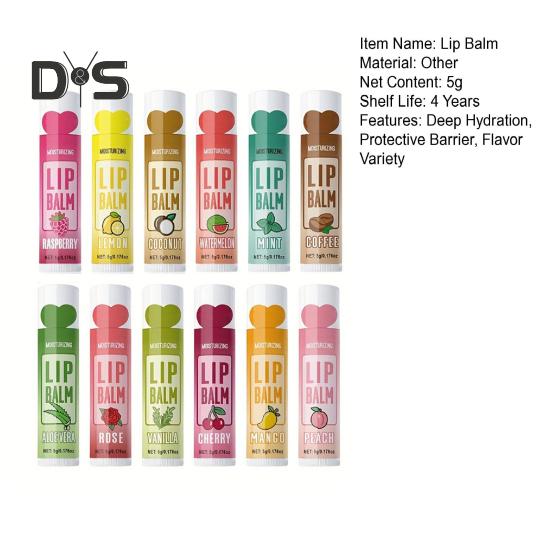 12Pcs/Box Deep Moisturizing Lip Balm 5g Long-Lasting Hydrates Nourishes Repair Lips Balm 12 Flavors Protects Heals Nourishing Lip Care for All Skin