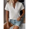 Women's New Summer Top Solid Color V-neck Striped Short-sleeved Casual T-shirt Shirt