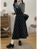 Plus Size Plaid Two-Piece Look Dress - Spring 2026 Slimming Long-Sleeved Waist-Cinched Skirt for Women