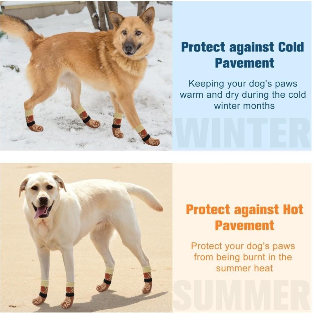4pcs/set Thickened Anti-Slip Dog Socks Adjustable Breathable Puppy Warm Sock Knitted Comfortable Pet Paw Protector
