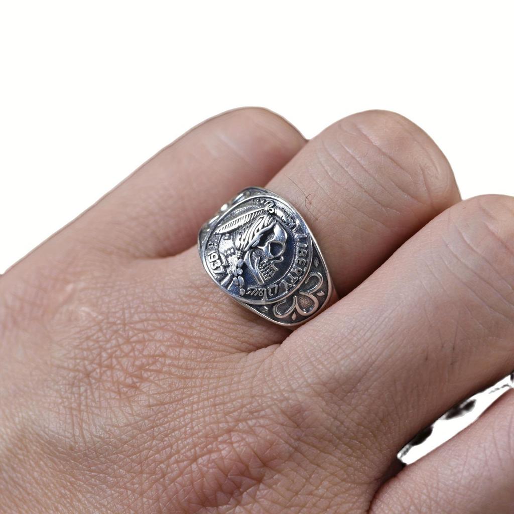 Anel Caveira Indiana Retrô: Joias de Prata para Homens e Mulheres - Estilo Europeu e Americano