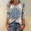 Trendy Vintage 3/4 Sleeve Top For Women,Ladies Casual Three Quarter Sleeve Round Collar Printed T-Shirt Blouse