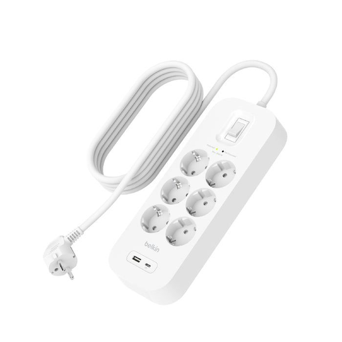 Belkin Multiprise USB avec Protection Contre Les surtensions à 6 Prises CA, Montage Mural, câble de 2 m, indicateur d'état LED, 1