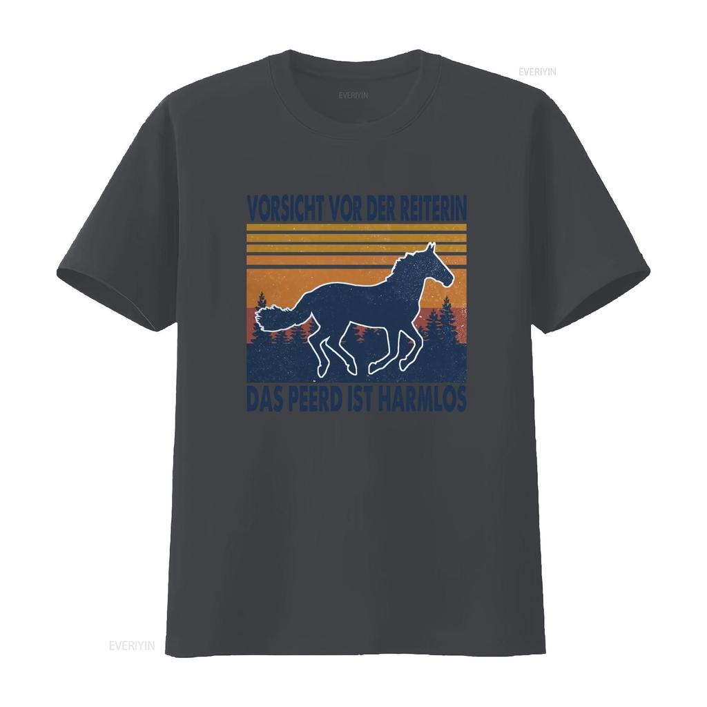 Horse Vorsicht Vor Der Reiterin Das Pferd Ist Harmlos T Shirt Print vintage Washed Unisex Slightly Casual Top For Everyday Wear
