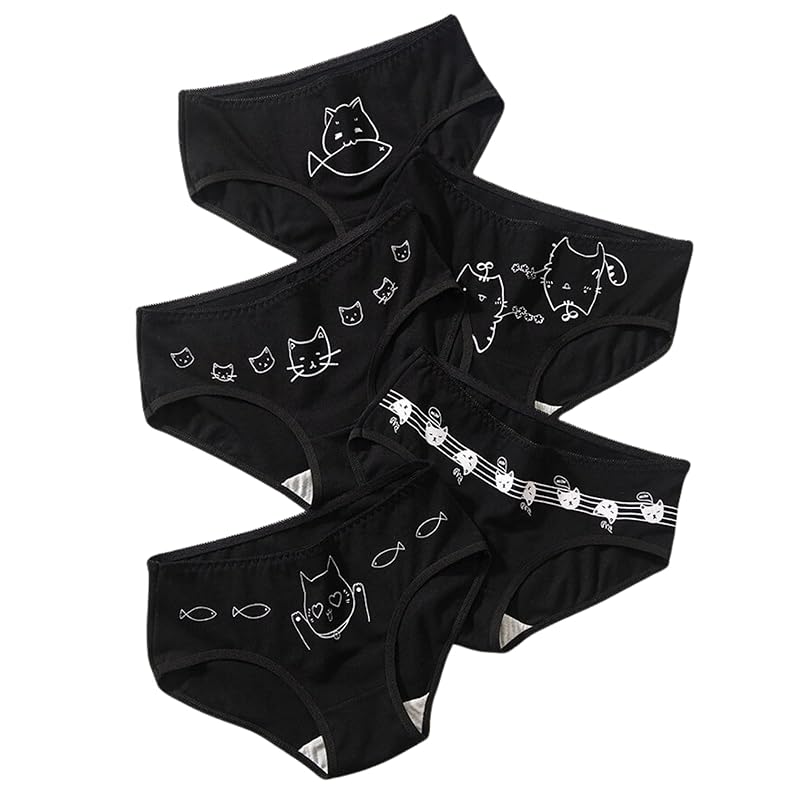 

[FARFADET] girls shorts black cat junior kids girl pants inner underwear child 95% cotton underwear 5 disc set cute female student woman midwest