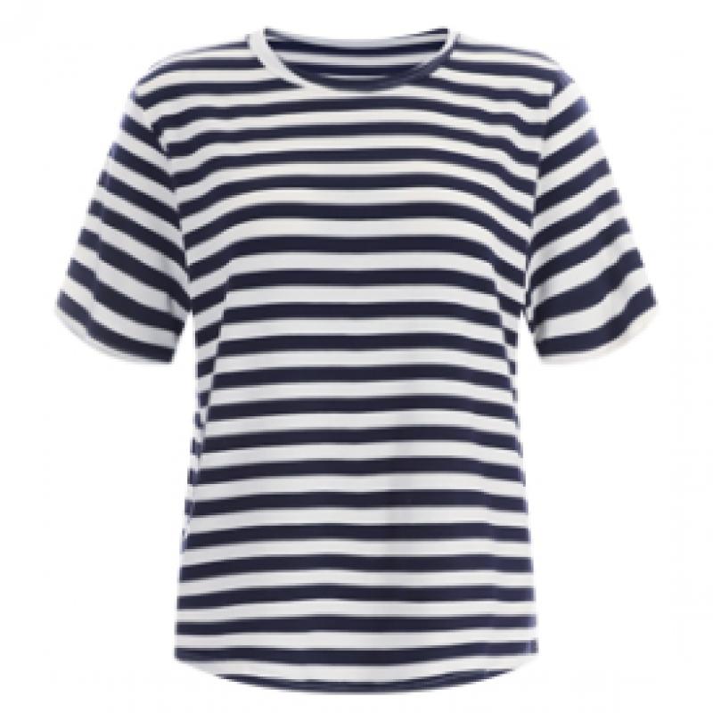 Shop Women Round STripe ShorT Sleeve T shirT Gray Dai Wsh 12084
