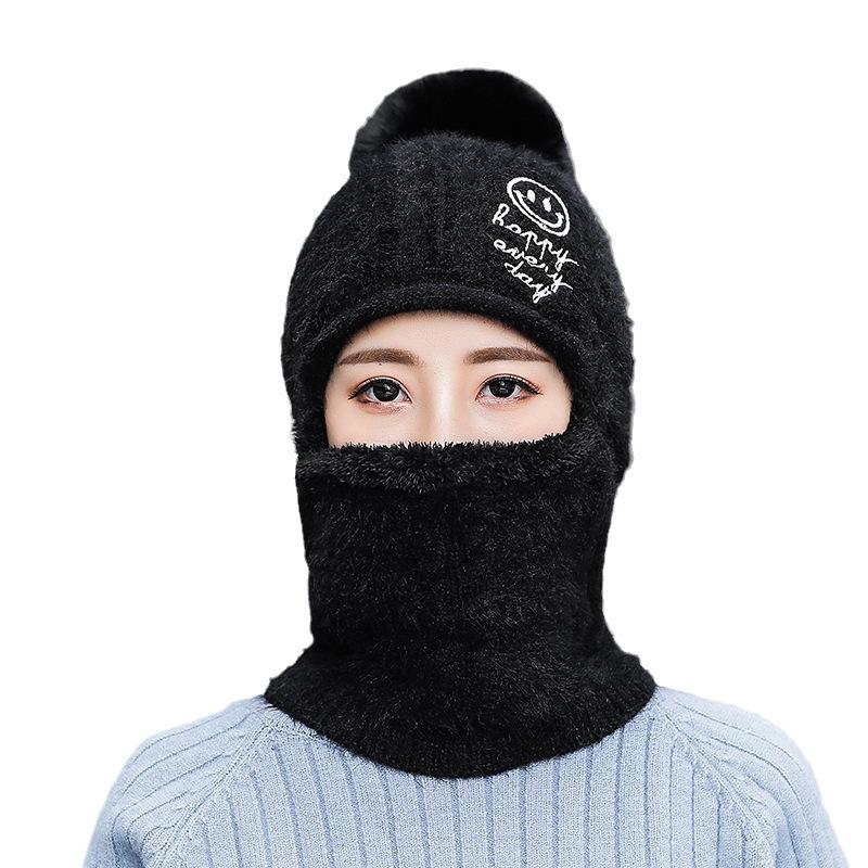 Fleece verdickte integrierte Wollmütze Damen Winter Kälte Schal einteilige Mütze Outdoor Radfahren Wollmischung Mütze