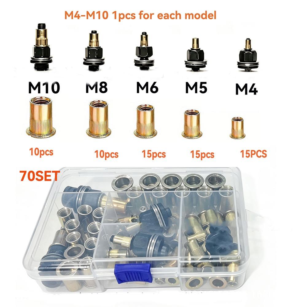 60/70 PCS Threaded Rivnut Kit Rustproof Threaded Insert Tool Rivet Nut Tool DIY Work