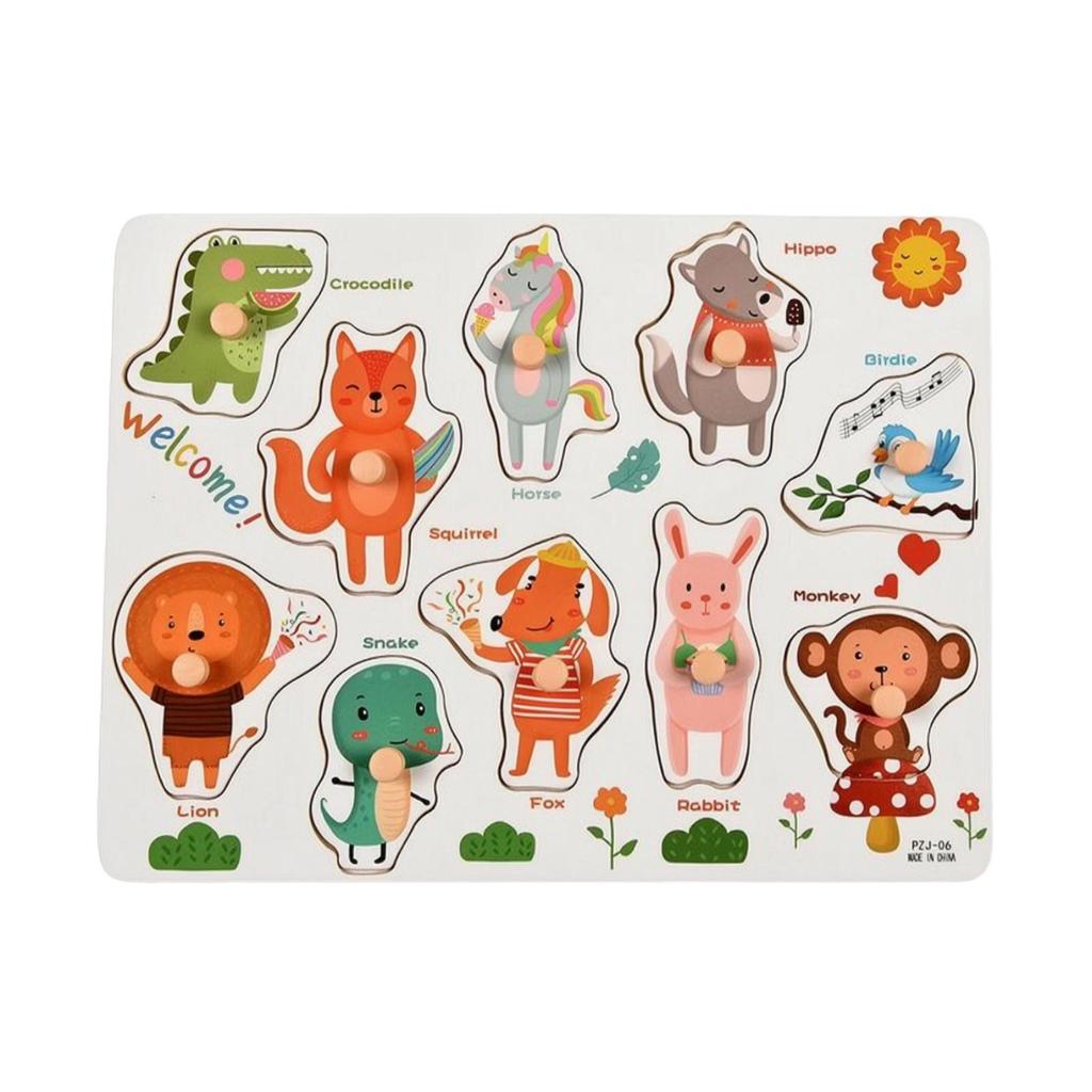 ShapeMatching Panel with Knobs Educational Wooden Peg Puzzle EasyGrasp Toy for Young Children,