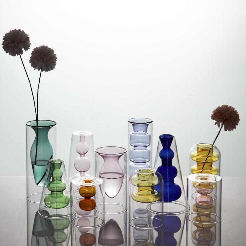 Nordic Creative Glass Small Vase Decorative Living Room Flower Arrangement Water Cultivation Feng ui Ornament