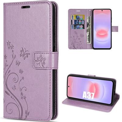 Case for Samsung Galaxy A37 5G, Anti-Scratch Shockproof Protection Synthetic Leather Purple Butterfly Pattern