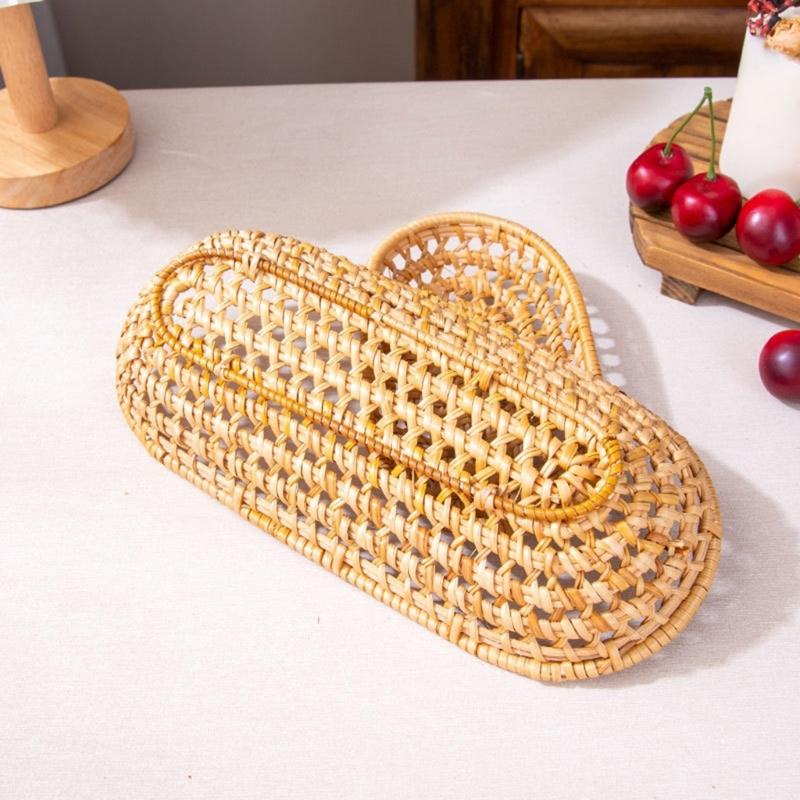 Multipurpose Rattan Basket for Fruit Storage Serving Plate Desktop Storage Tray Home and Office Organization Supplies