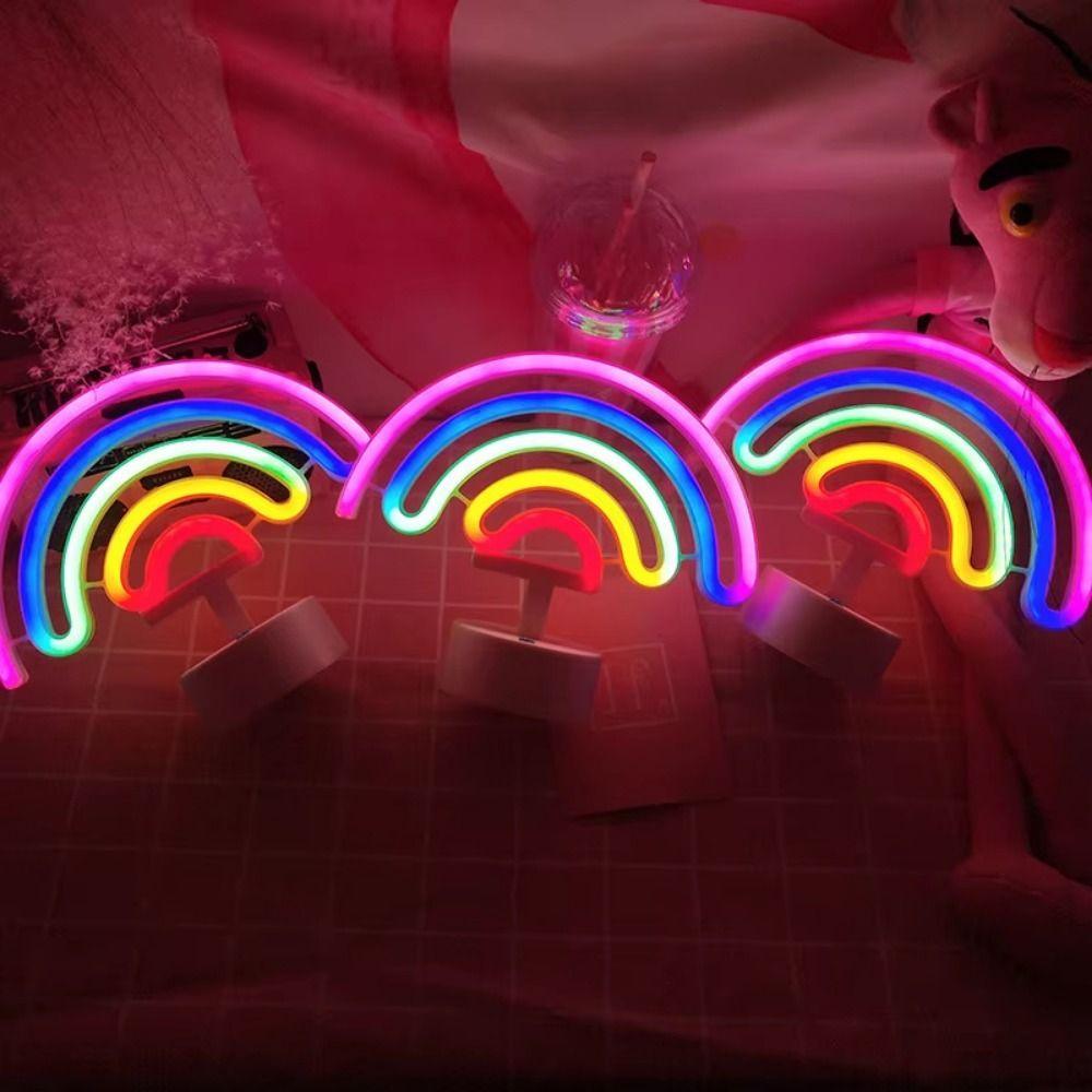 Colorful LED Neon Sign Nightlight with Base Battery USB Dual-use Desktop Rainbow Night Light 3D Acrylic Flicker Free
