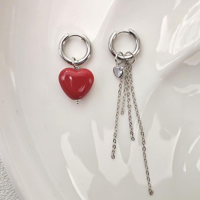 Heart Pendant Ear Buckle Able Irregular Tassel Earrings Sweet Cool Metal Chain Ear Cuff Accessories Gifts
