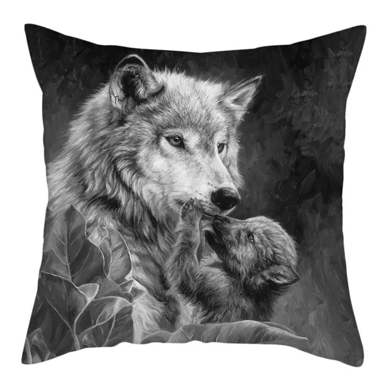Home Decor Wildlife Print Cushion Cover Wolf King Photo Pillow Cover Home Sofa Decoration Pillowcase X