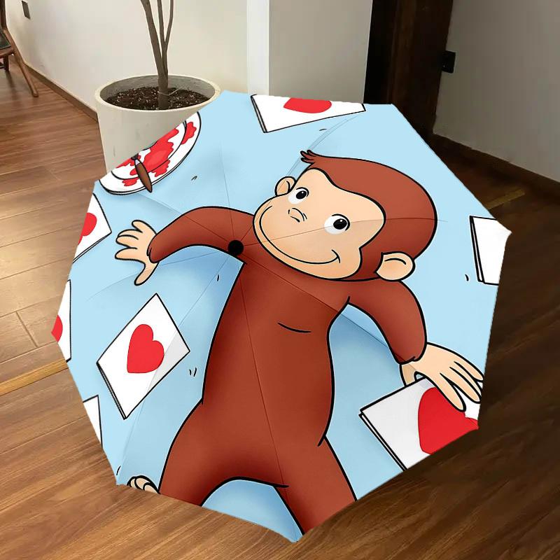 1PC curious george heart Umbrella-8-Rib Reinforced Portable Folding Travel Suitable for All Seasons Outdoor Daily Use Is an Ideal Choice -F317