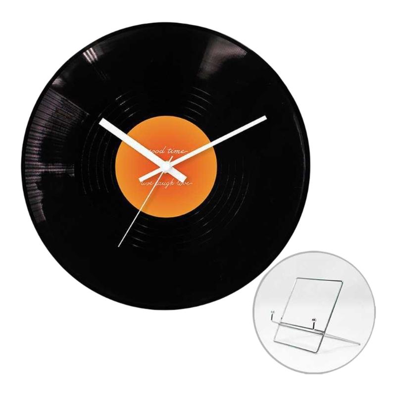 12inch Record Shape Wall Clock Nostalgic Designing With Metal Stand Desk Clocks for Cafe and Loveing  Room Decoration