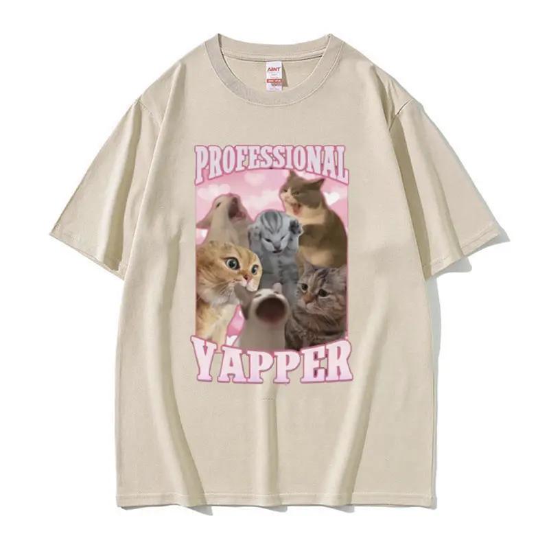 2026 Professional Yapper Funny Tshirt Cute Kawaii Screaming Cat Meme Graphic T-shirt Men Women Short Sleeve T Shirt Tops Summer