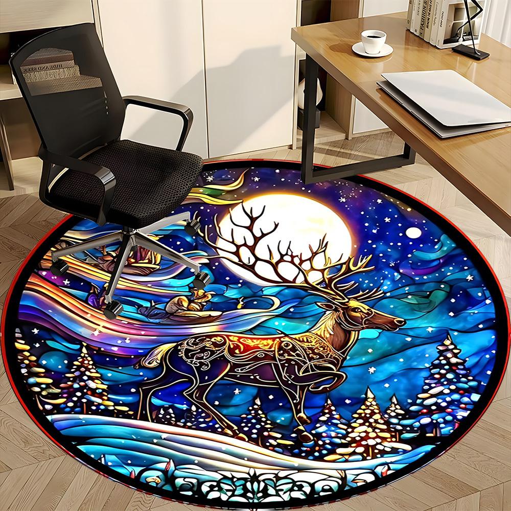 1pc Winter Wonderland Chair Carpet for Office, Round Polyester Mat, Indoor Decor for Office, Easycare Fabric, Washable Non-slip Area Carpet