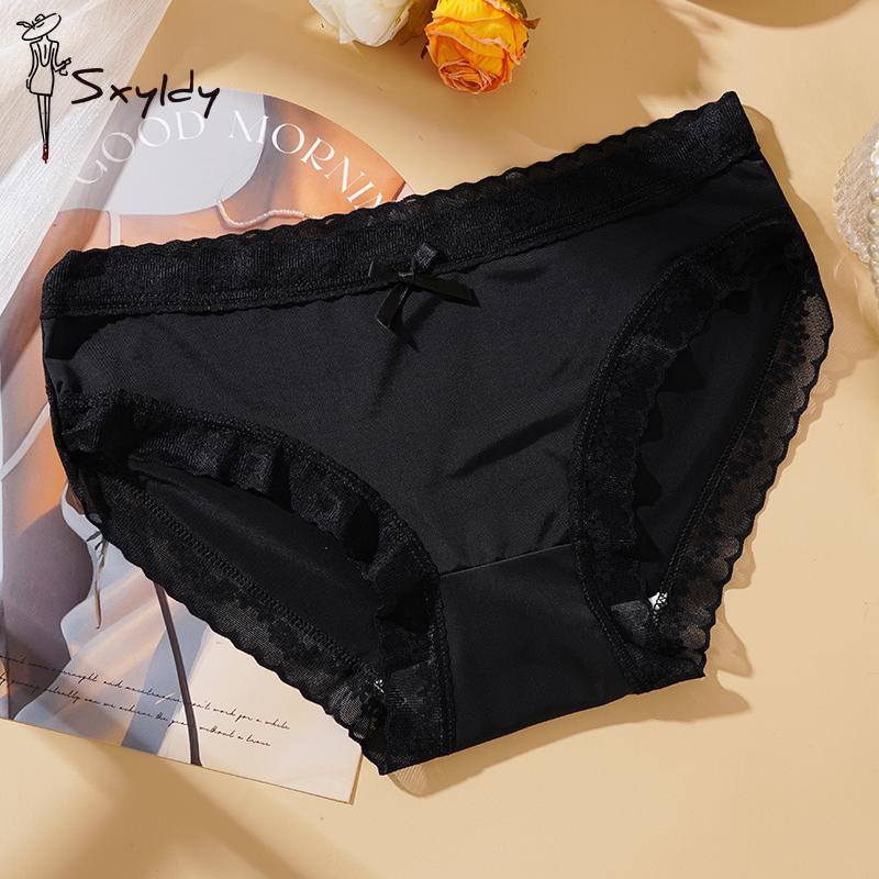 

Женские кружевные бесшовные трусики японское кремовое нижнее белье сексуальное дышащее быстросохнущее обнаженное белье M чёрный