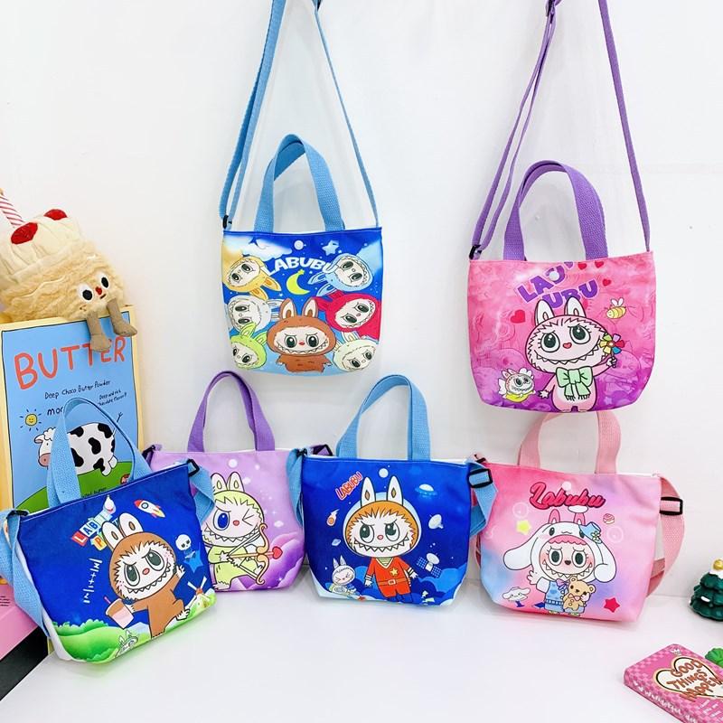 Labubu New Cartoon Canvas Shopping Bag Crossbody Bag Cute Little Girl Handbag Bag Travel Leisure Handbag