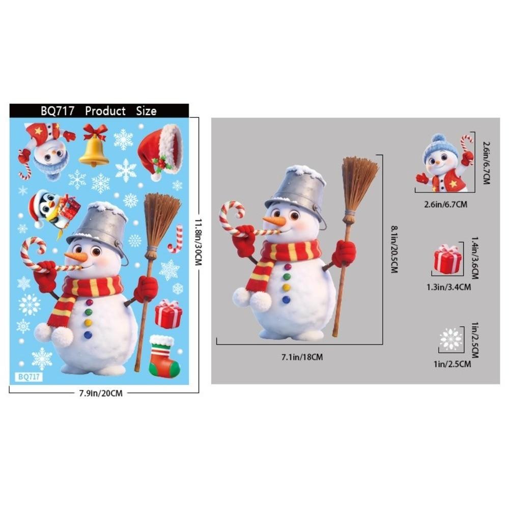 Snowflake Santa Snowman Cartoon Santa Glass Decals Decorative Static Sticker Party Supplies
