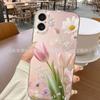 Pink Tulip Transparent iPhone15/14Promax Mobile Phone Case 11/12/13 All-inclusive Anti-drop 16/17PM