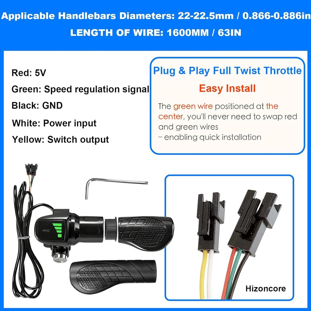 Half Twist Throttle Fits Ridstar Q20, 48V Ebike Throttle Grip Compatible with Ridstar Q20/Q20Lite/H20/H26Pro/H20 Pro/E26/E26Pro/MN20/MN26/DC26, Grips