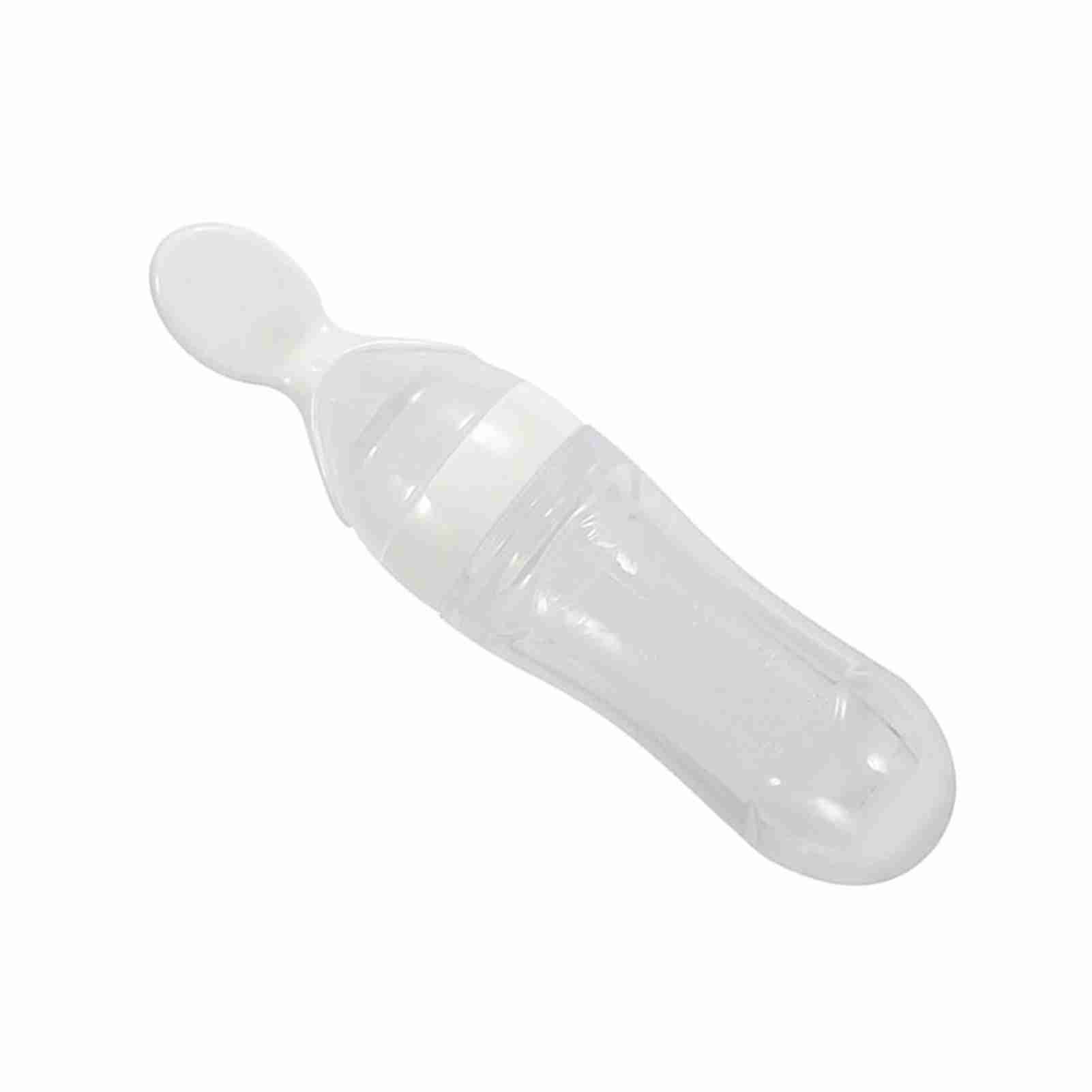 1 Stuk 90ml Siliconen Baby Peuter Voeding Fles met Lepel Vers Voedsel Granen Knijp Voeder Heet White