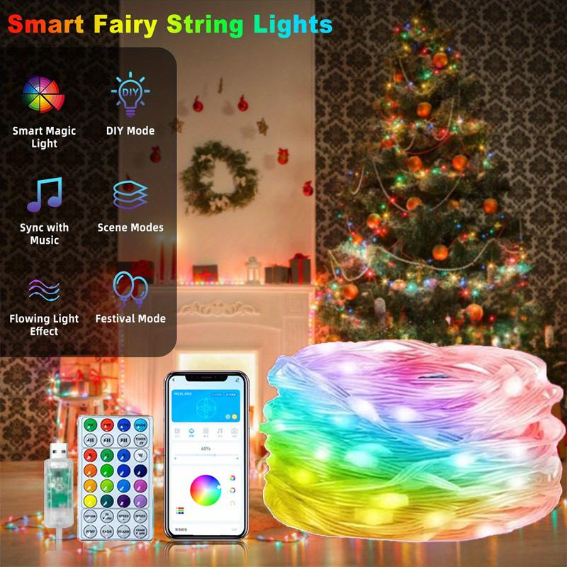 USB RGB IC Měnící barvy Vánoční světelný řetěz s dálkovým ovládáním se 32 tlačítky pro vánoční svatbu, párty, herní místnost, dekorace
