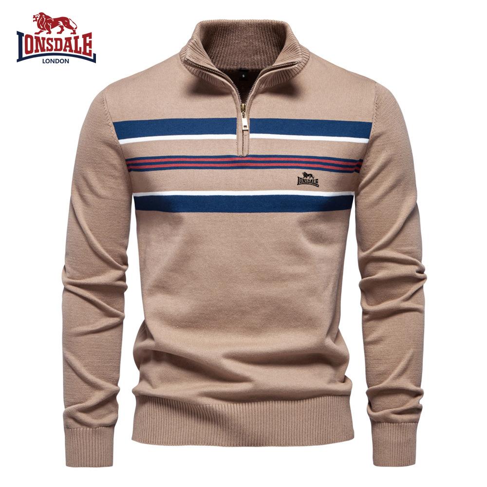 Lonsdale Autumn/Winter Embroidered New Large Men's Sweater Half Zipper Knitted Sweater Casual Striped Men's Top