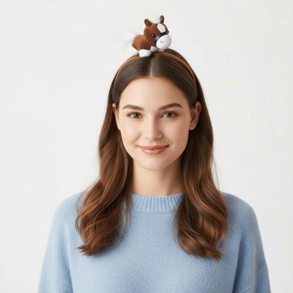 Mascot New Year Headband Cartoon Plush Horse Headband Cute Headpiece  Party Decoration