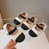 Japanese Style Soft Kids Fashion Simple Leather Stitching Non-slip 2024 Summer New Versatile Princess Flats Girls Casual Shoes