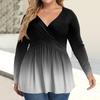 Women's Plus Size Shirt Long Sleeve  Print Top Pleated Casual V-Neck Top