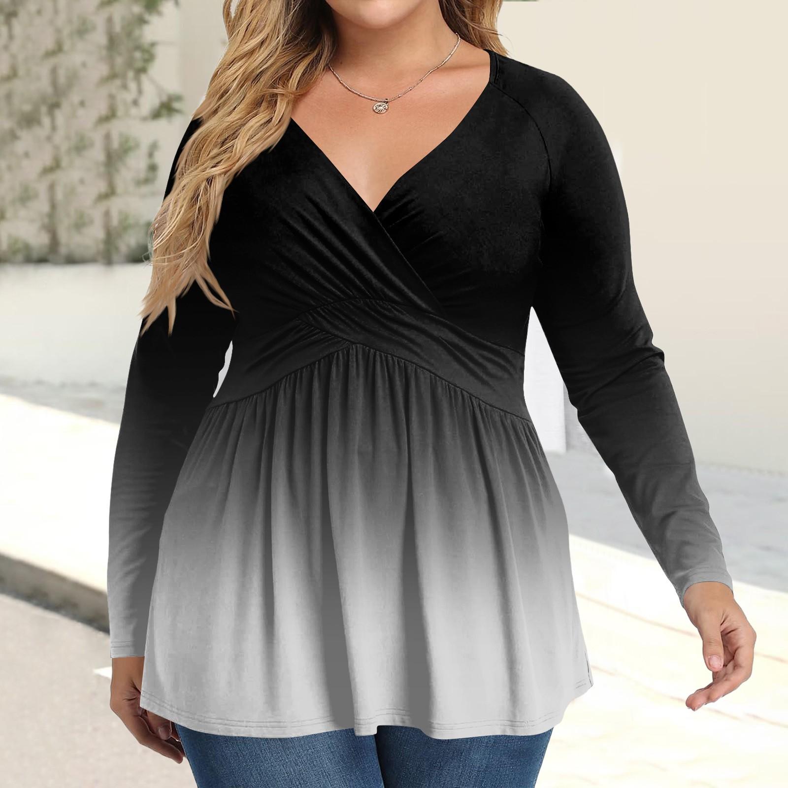 

Женская рубашка большого размера с длинным рукавом, принт, плиссированный повседневный топ с V-образным вырезом XL чёрный