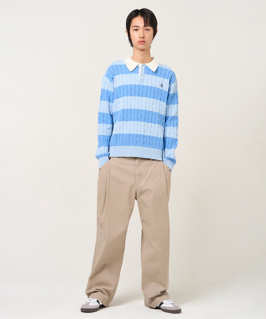 PLAC Collar Striped Knit Blue