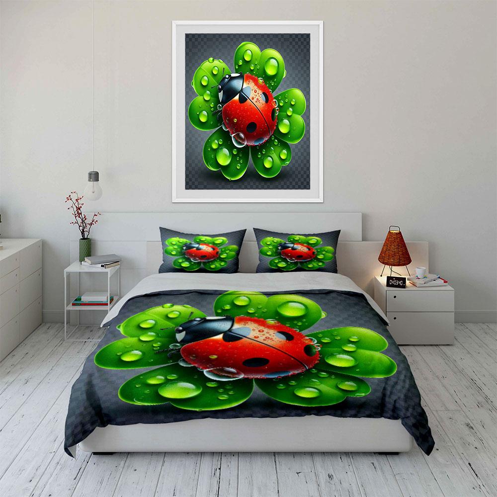 Ladybug Nature-Inspired Decoration Set  Kid'S And Adults' Bedroom Decor, Exquisite Three-Piece Bedding Set Gift