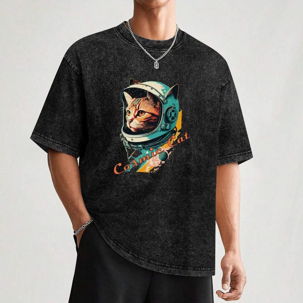 Cosmic Cat T-Shirt Oversized T Shirt Baggy Shirts Mens Designer T Shirt