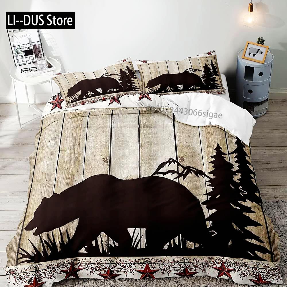 Moose Black Bear Duvet Cover Queen Set Wildlife Deer Bedding Set Rustic Bedroom Decor for Men Boyfriend Teen Boy2 Pillowcases