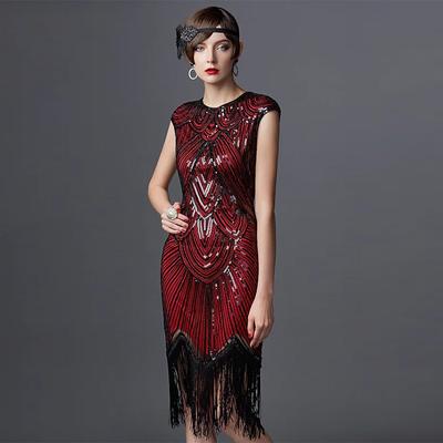 Round Neck Double-layer Fringed Dress Gatsby Cocktail Party Sequined Beaded Dress