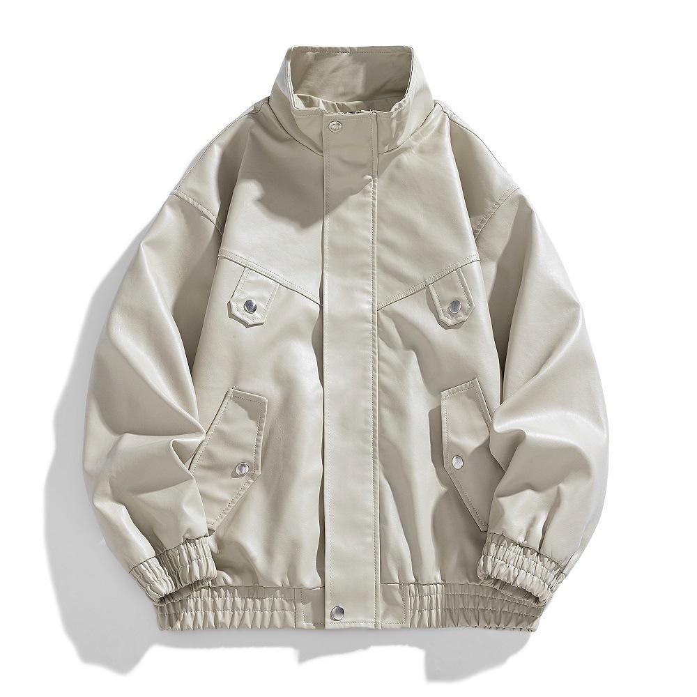 

Men s Street Fashion Jacket Stand Collar Casual Spring and Autumn New Loose Men s Large-size Leather Jacket M