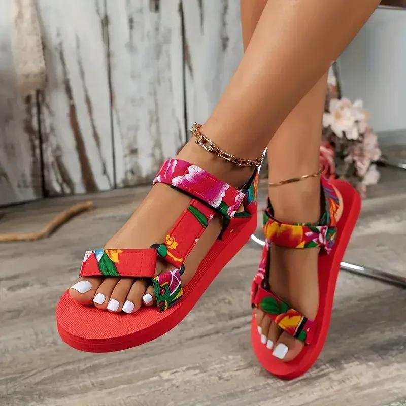 

2024 летняя женская обувь на плоской подошве, комплект пляжных сандалий из пеньковой веревки, уличные универсальные повседневные тапочки, женские сандалии большого размера 36 красный