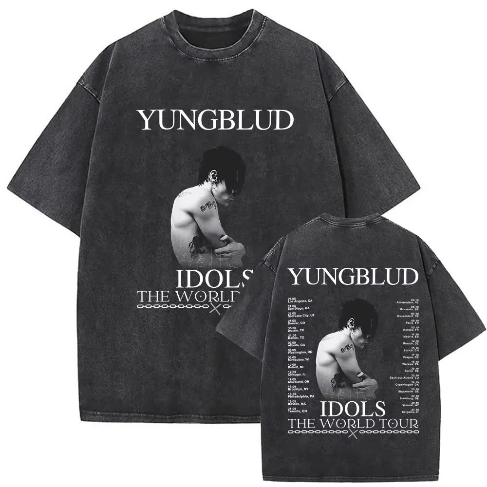 T-shirt Vintage Lavate Yungblud IDOLS The World Tour Uomo Donna Hip Hop Alta Qualità Gotico Oversize Streetwear