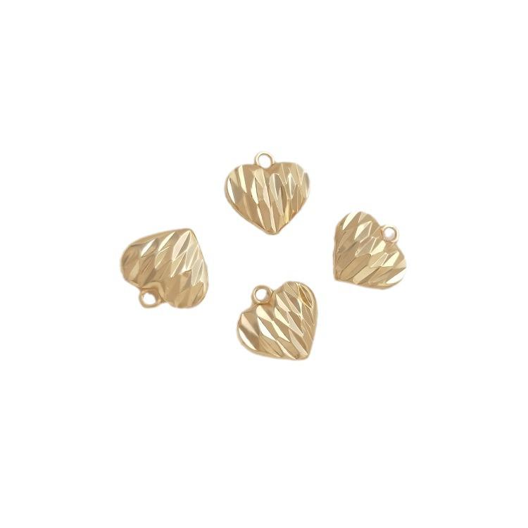 14K Gold-Filled Frosted Peach Heart Pendant with Faceted Rhombus Pattern - Minimalist Korean Jewelry Charm